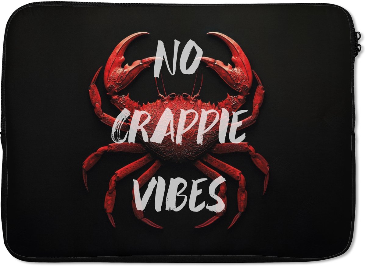 Laptophoes 13 inch - Krab - Rood - Tekst - Zwart - Laptop sleeve - Binnenmaat 32x22,5 cm - Zwarte achterkant