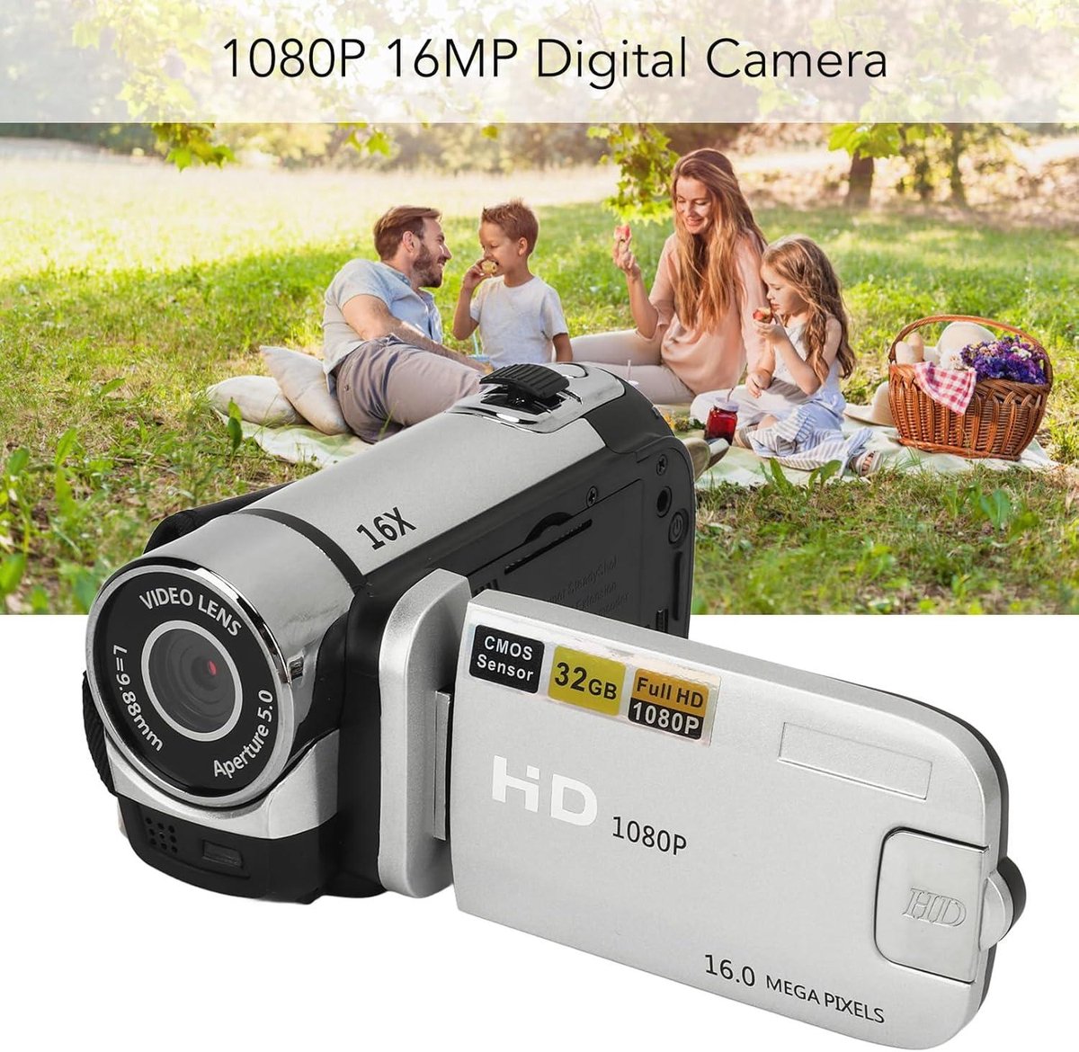 Digitale Camera Recorder D90 1080P 16X Digitale Zoom Videocamera met Vullicht 24 Inch LCD Draaibaar Scherm 32GB Vlogging Camera HD Video Opname Handycam Camcorder thumbnail 2