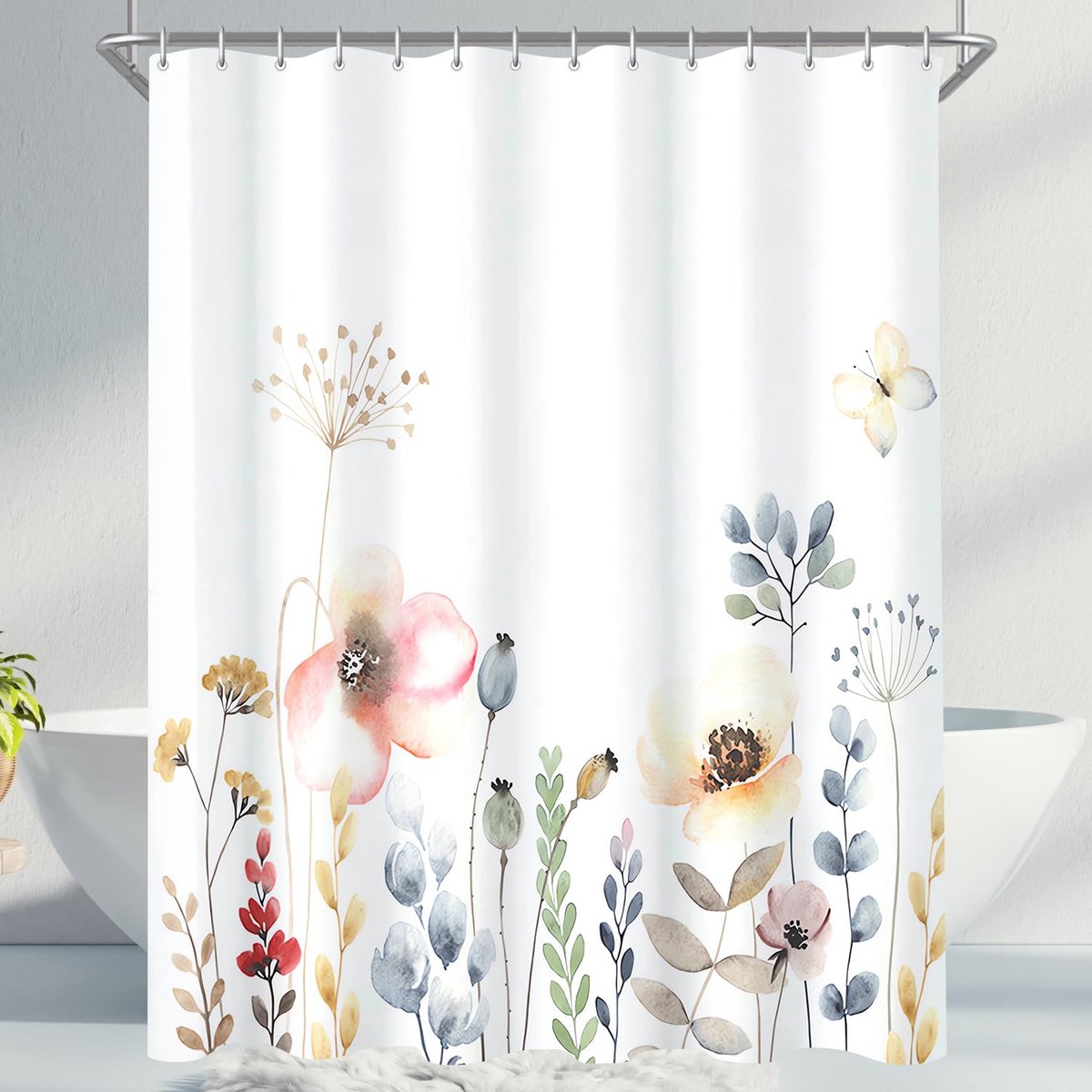 Ibenzoa® Duurzame Douchegordijn met Bloemenpatroon, 120 x 200 cm, Verzwaarde Constructie en Antischimmel Bescherming