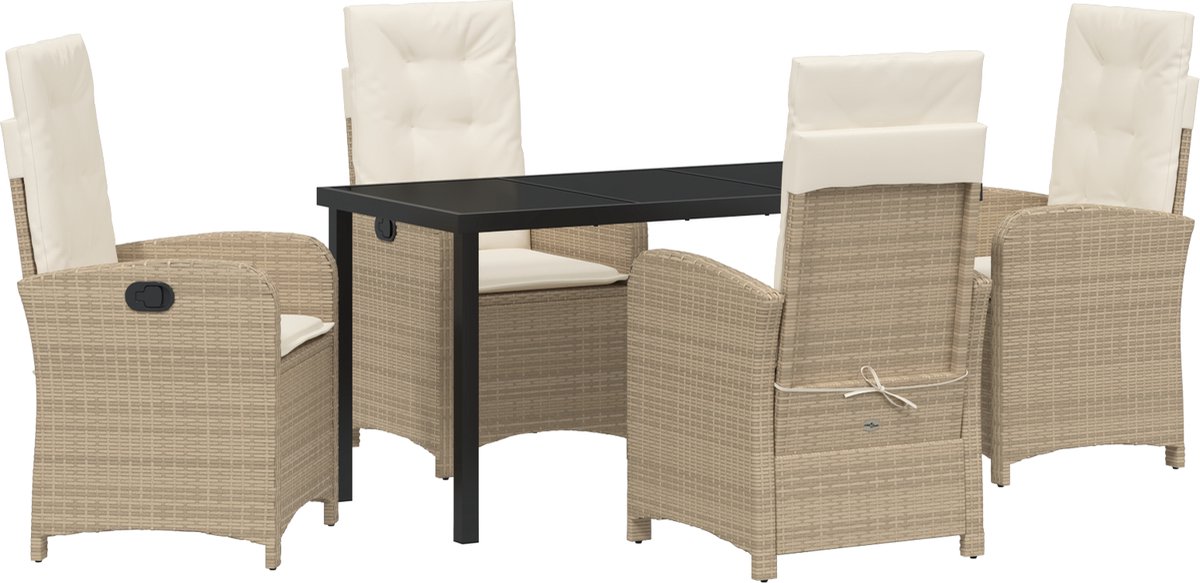 vidaXL - Tuin - Eettafel - Set - met - kussen - 5 - pcs - Beige - poly - rattan