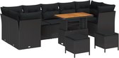 vidaXL - 10-delige - Tuinset - met - Kussens - - - Zwart - Poly - Rattan, - Acacia