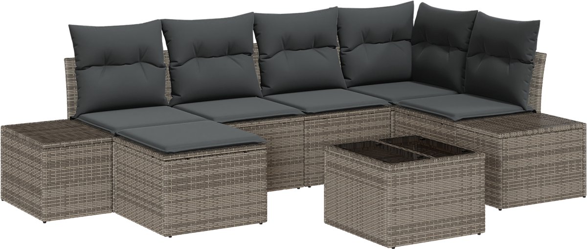 vidaXL - Tuinbank - Set - met - kussen - met - opslag - 6 - pcs - Grijs - poly - rattan