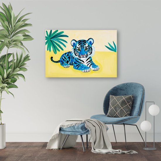 Bébé tigre bleu dans la jungle - Décoration murale tigre - Décoration murale bébé tigre - Pop Art - Décoration murale campagne - Affiches stylées - poster 150x100 cm