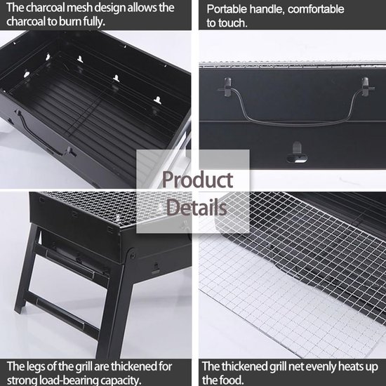Draagbare Houtskoolgrill - 17 Inch Opvouwbare Barbecue voor Buiten, Picknick en Strand — afbeelding 5
