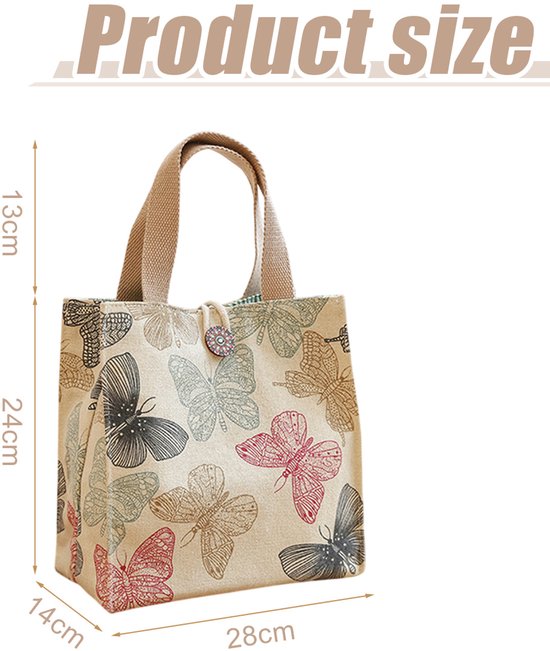 Lunchtas - Lunchbox tas - picknicktas - Canvas lunchbox tas - grote capaciteit - lunchtas - boodschappentassen - handtassendraagbare lunchtas - Beige - groot van Merkloos — afbeelding 2