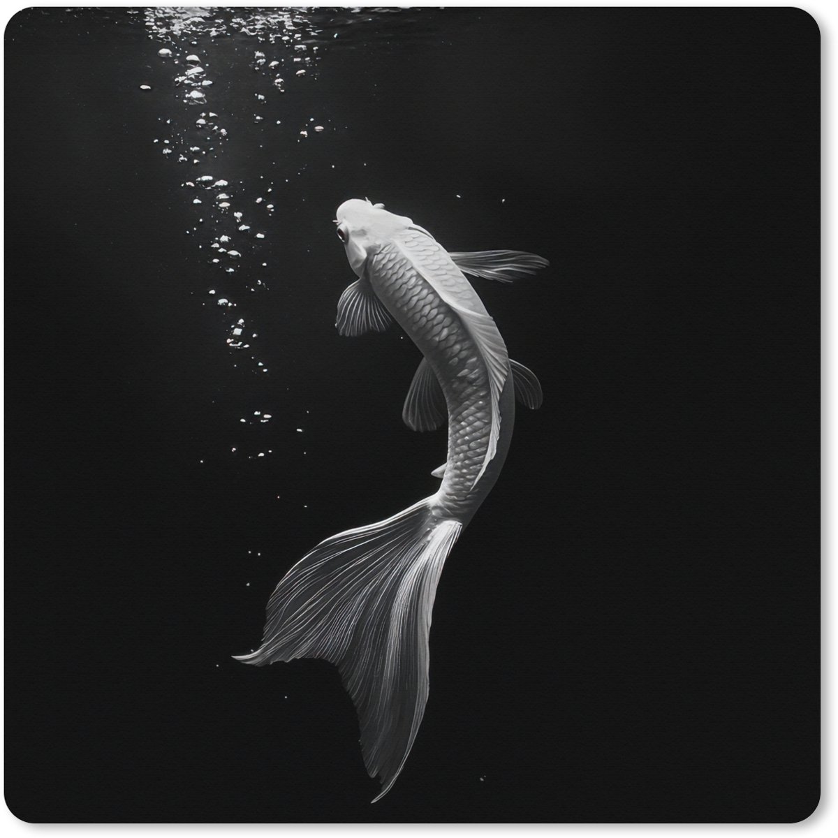 Muismat XXL 40x40 cm - Bureau onderlegger - Bureau mat Koi - Vis - Wit - Zwart - Bureaumat - Gaming mousepad xl - Bureaulegger groot - Computer deskmat