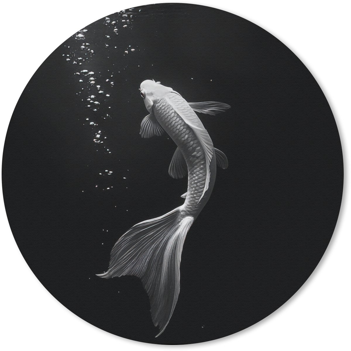 Muismat rond 30x30 cm - Mousepad Koi - Vis - Wit - Zwart - Ronde muismatten