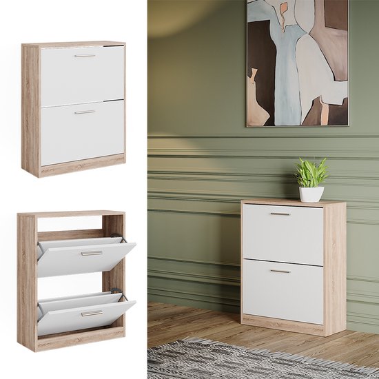 Meuble à chaussures Vicco Gizmo – 59 x 72,5 cm 2 compartiments Wit/Sonoma 2 compartiments