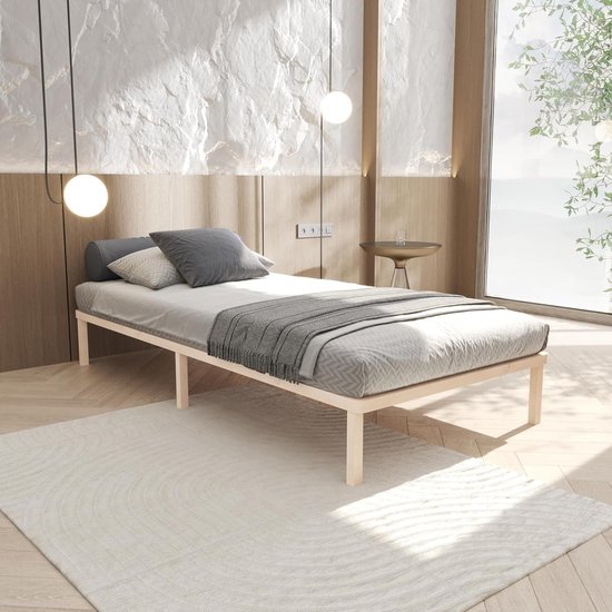 Zinus Robin Bed 150 x 190 cm, hoogte 20 cm, lattenbodem van duurzaam bamboe met hoofdeinde - wit