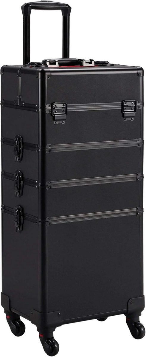 Make-upkoffer Aluminium 4-in-1 | Cosmétique Koffer met Wieltjes | Draagbare Beauty Case 34x25,5x80,5 cm