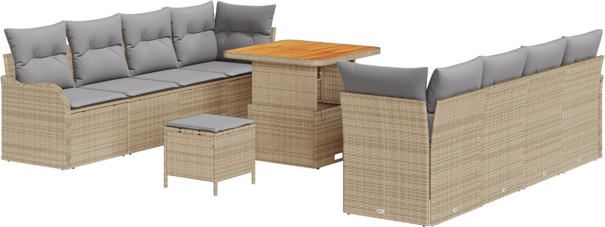 vidaXL - Tuinbank - Set - met - kussen - 11 - pcs - Beige - Poly - rattan