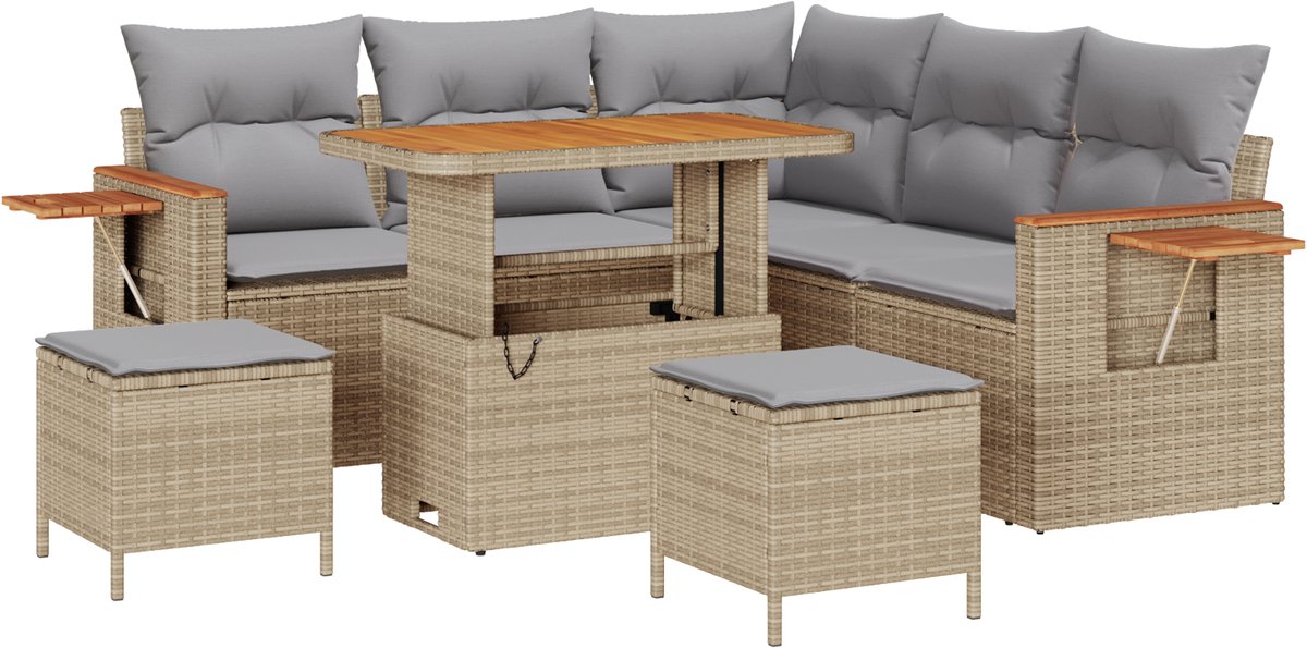 vidaXL - Tuinbank - Set - met - kussen - 8 - pcs - Beige - en - Lichtgrijs