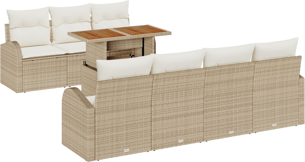 vidaXL - Tuinbank - Set - met - kussen - 8 - pcs - beige - en - crèmekleurig