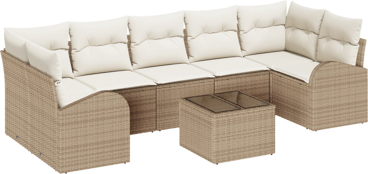 vidaXL - Tuinbank - Set - 8 - pcs - Beige - en - Crème - 289 - x - 124 - x - 69 - cm - poly - rattan