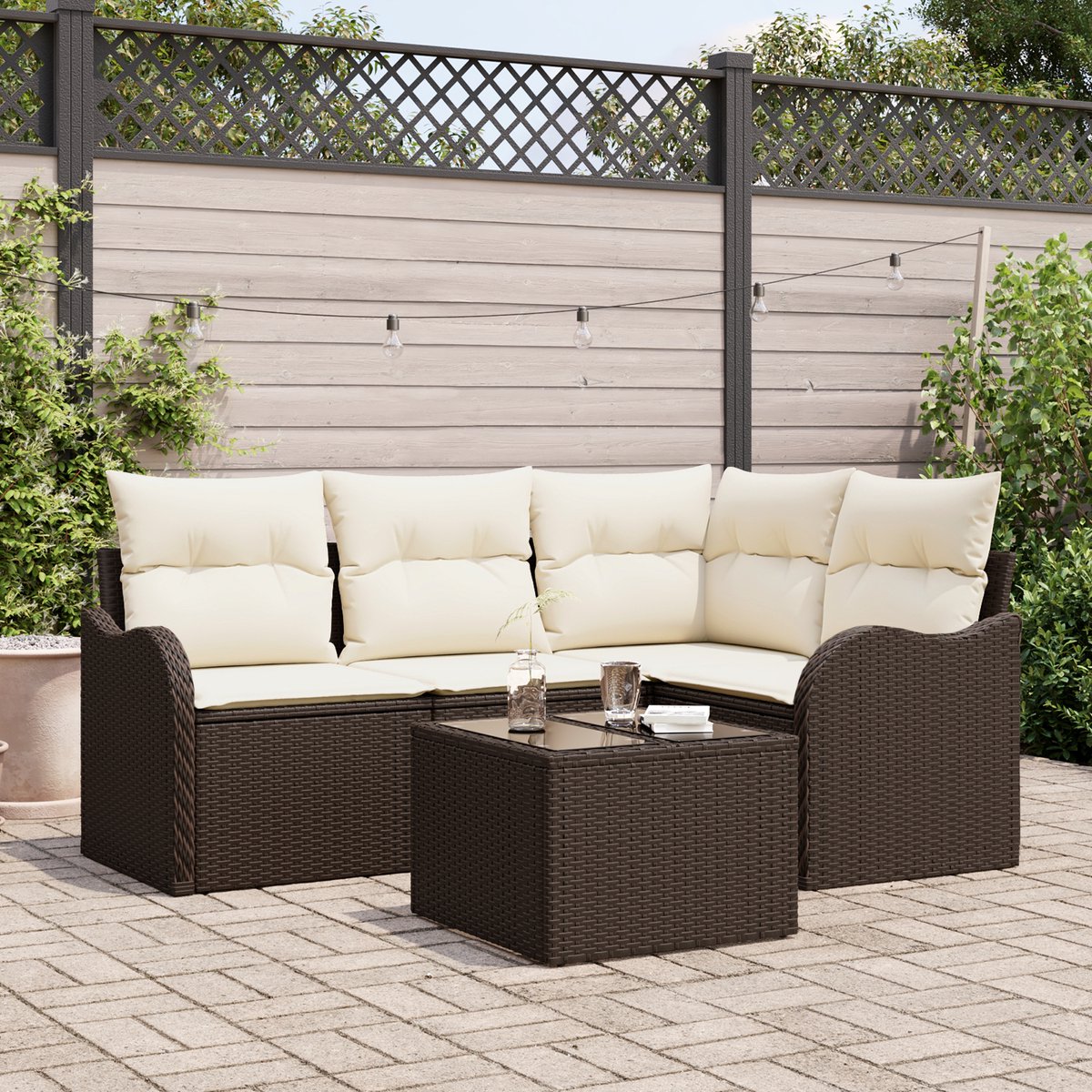 vidaXL Tuinbank - Set - 5 - st - Grijs - poly - rattan