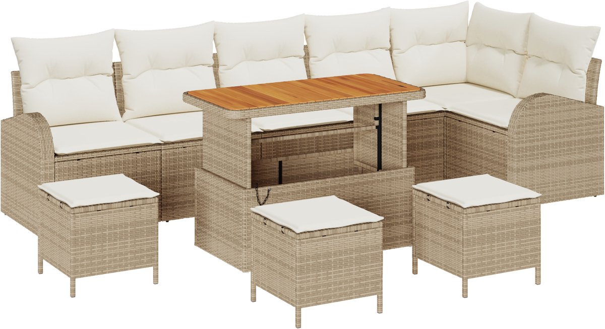 vidaXL - Tuinbank - Set - met - kussen - met - opslag - 10 - pcs - Beige - en - Crème
