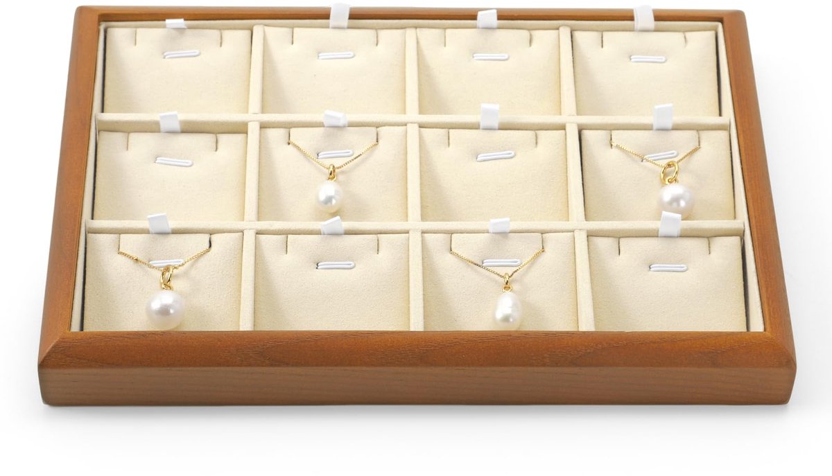 Ibenzoa® Ruime Houten Sieradenrek met 12 Rasters, Verstelbare Opbergbakken en Crèmewitte Afwerking – Perfect voor Sieradencollecties