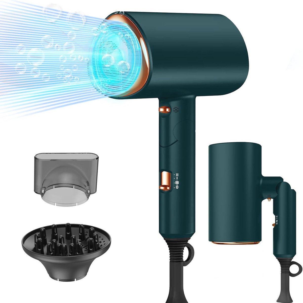 Professionele Ionen Haardroger met Diffuser en Stylingmondstuk - Inklapbaar, Sneldrogend, 1800W