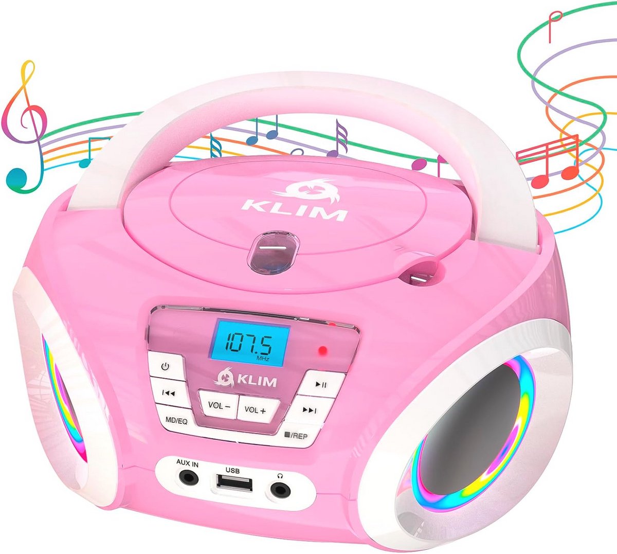 Draagbare CD-speler voor Kinderen met FM-radio en RGB-verlichting - Roze Boombox