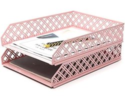PolkaHome Brievenbakjes 2 stuks - Stapelbare papiersorteerder, bureau-organizer en archieflade voor kantoor, school of thuisstudie - Lichtroze