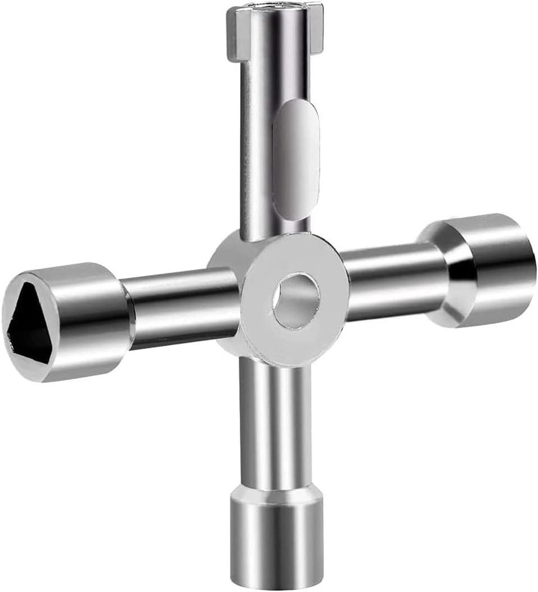 Image of 4-weg multifunctionele hulpmiddelen sleutel voor watergas meter box kasten en liften (zilver)