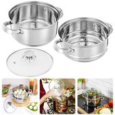 Bol.com Cheqo® RVS Stoompan - Rijst- en Groentestomer - Handig voor Couscous en Rijst - 3-delig - Inductie - Ø 20 cm - Glazen De... aanbieding