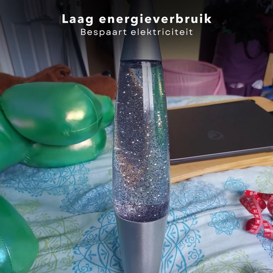 Cheqo® LED Glitterlamp - Glitter Lamp - Multicolor - Nachtlamp Kind - Sfeerverlichting 35 cm - Zilver — afbeelding 4
