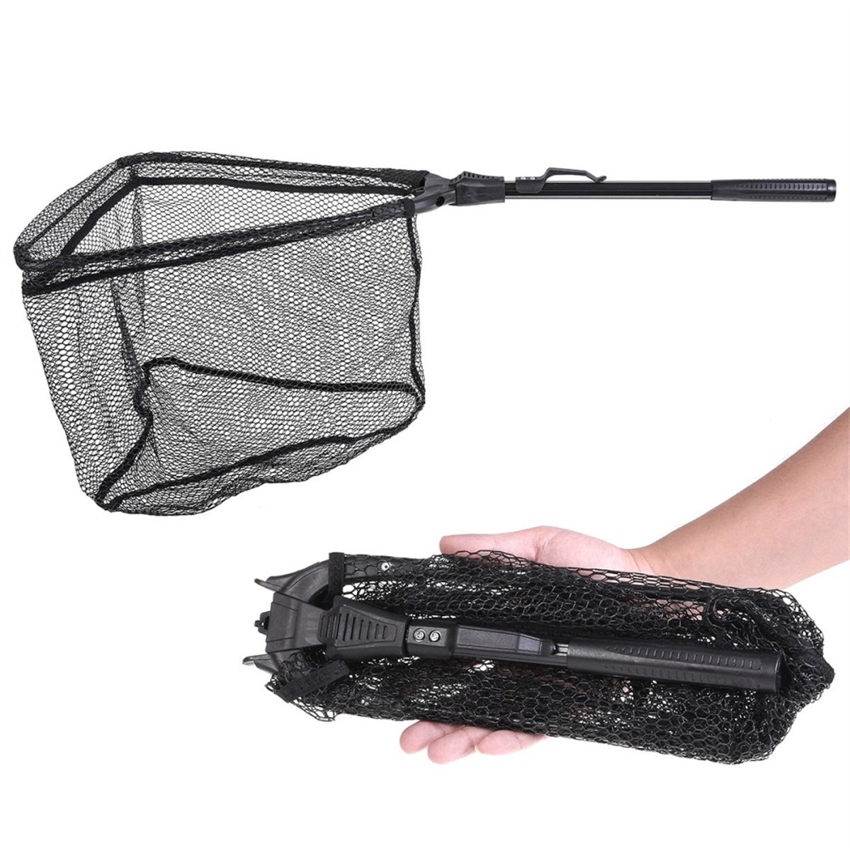 Rubberen Landingsnet - Telescopisch - Duurzaam Nylon Mesh - Aluminium - Vissers - Zwart - 59cm - 1 stuk