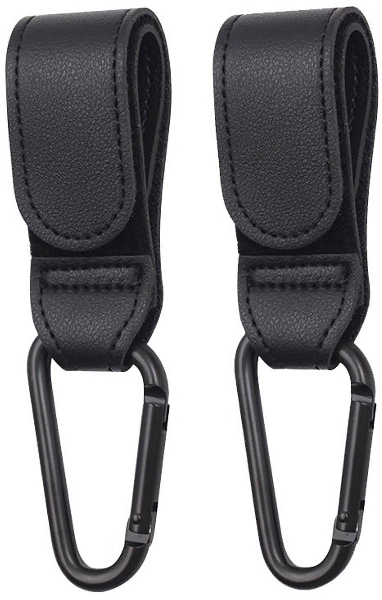 Kinderwagen tassenhaakjes - Set van 2 - Leer - Buggy haakjes - Zwart