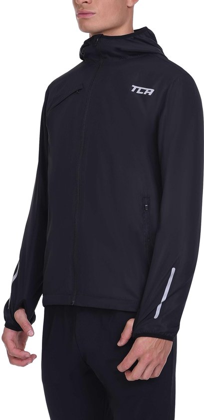 TCA Veste Softshell de Course à Pied pour Homme - Veste de Pluie pour Homme avec Capuche Coupe-Vent de Voyage imperméable et Pliable avec Poches Zip - Noir, XXL