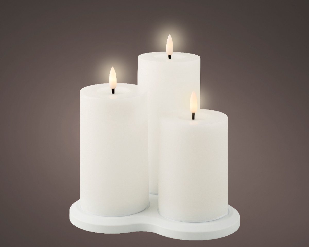 Lumineo Set van 3 oplaadbare LED wax kaarsen wit - ø7,5x17,5 cm