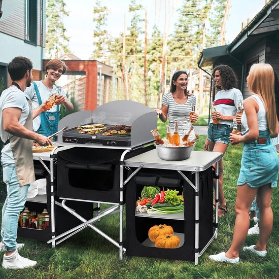 Aufun opvouwbare campingkeuken, kampeerkast met aluminium frame, 5 opbergvakken, met tafelblad en draagtas, outdoor keuken, compacte keukenbox, reiskeuken voor kamperen van Aufun — afbeelding 5