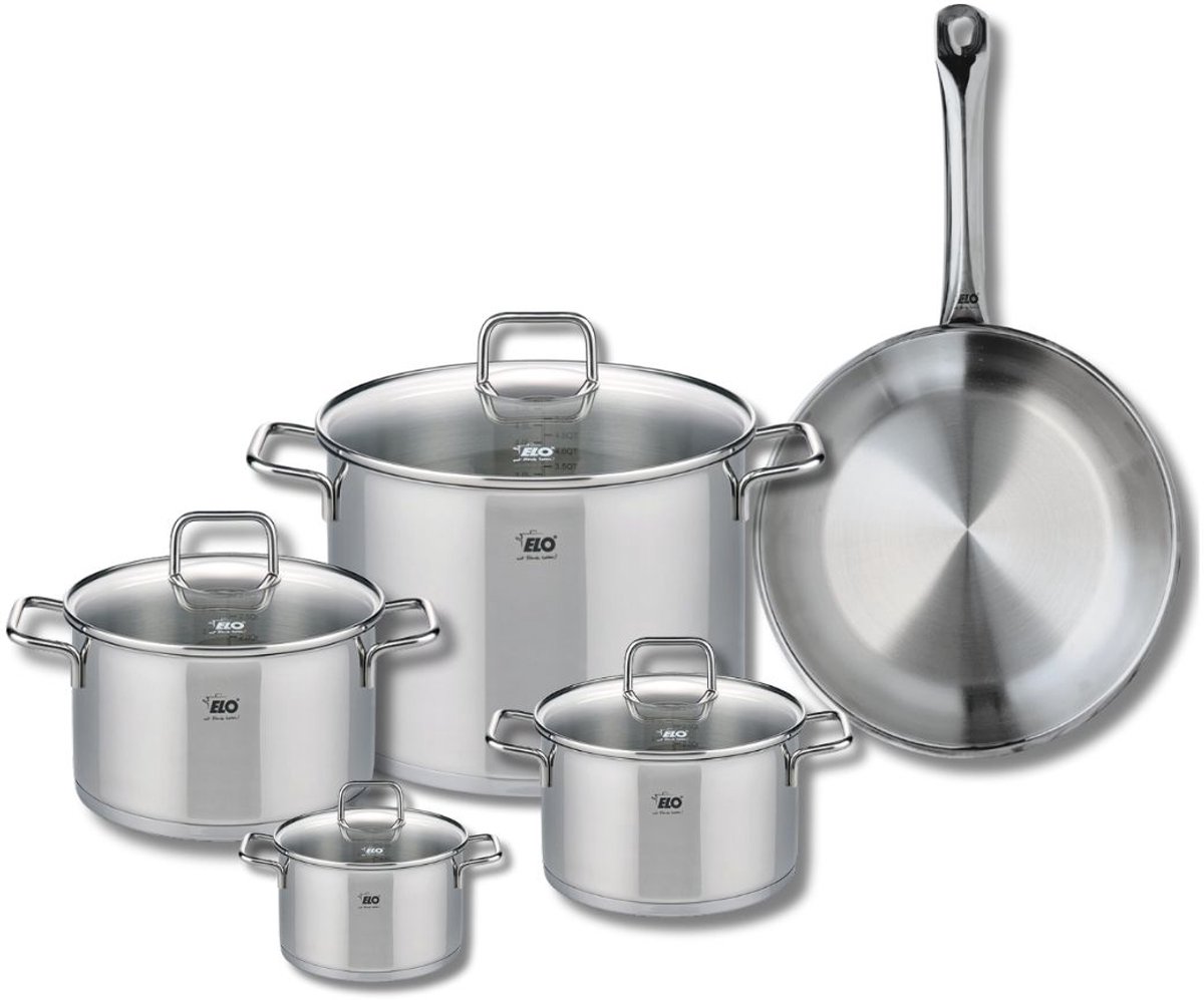 Set van 1 Koekenpan 28 cm en 4 kookpotten 12, 16, 20 en 26 cm Elo Profi Citrin