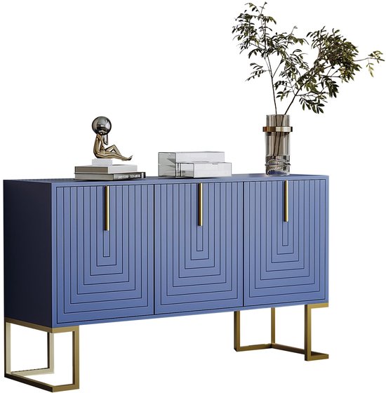 Merax Modern Dressoir met 3 Deuren en Verstelbare Planken - Buffetkast met U-vormige Deuren en Gouden Handgrepen - Kast - Blauw