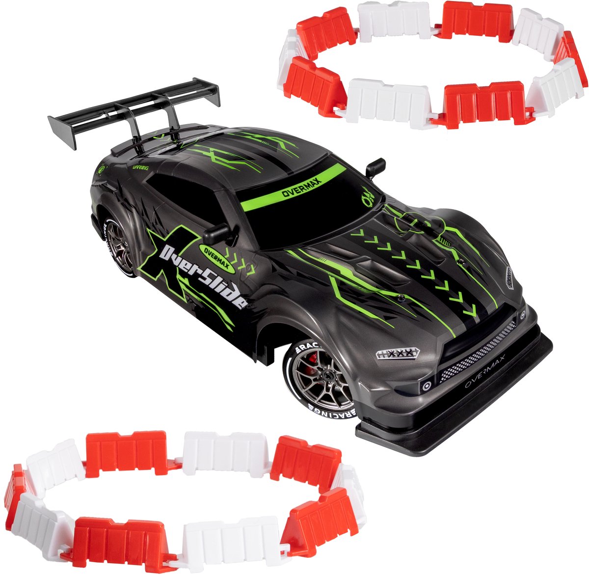 Overmax X-Overslide – Bestuurbare Auto 2in1: DRIFT & Race – 20 km/h – 2 Snelheidsstanden – 2 Batterijen – 40min Speeltijd – 2 Carrosserieën – 2 Wielensets – LED Onderverlichting – Obstakelset – Gecodeerde Besturing – RC Auto — afbeelding 12