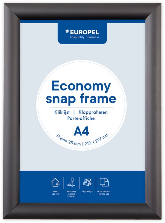Zwart A4 formaat economy kliklijst, 25mm breed.