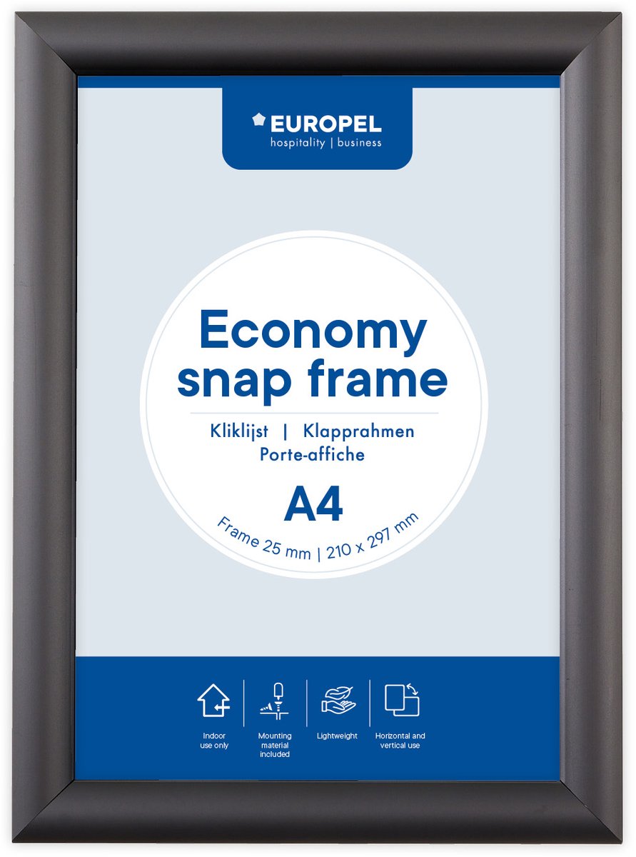 Europel Economy Kliklijst – Posterlijst – A4 – 21 x 29,7 cm – 25mm – Aluminium – Zwart