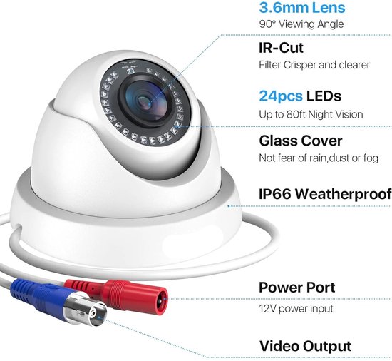Beveiligingscamerasysteem - CCTV Camerasysteem - 2MP HD - 1080P Camera - Openlucht- IP66 Waterdichte - Bewakingscamera - Beveiligingscamera - Dome CCTV Camera Set voor Binnen en Buiten - Compatibel met HD-TVI en DVR Systeem - 4 Stuks - Zwart van Eminent — afbeelding 3