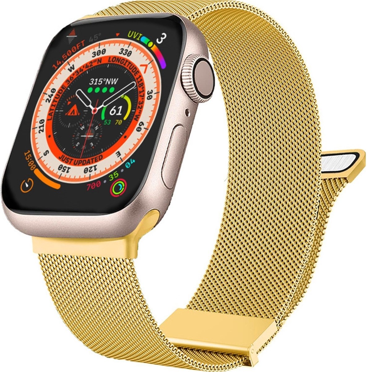 Mobigear Milanese Watch bandje geschikt voor Apple Watch Bandje Magneetsluiting | Mobigear Luxury Loop - 49/46/45/44 mm - Goud