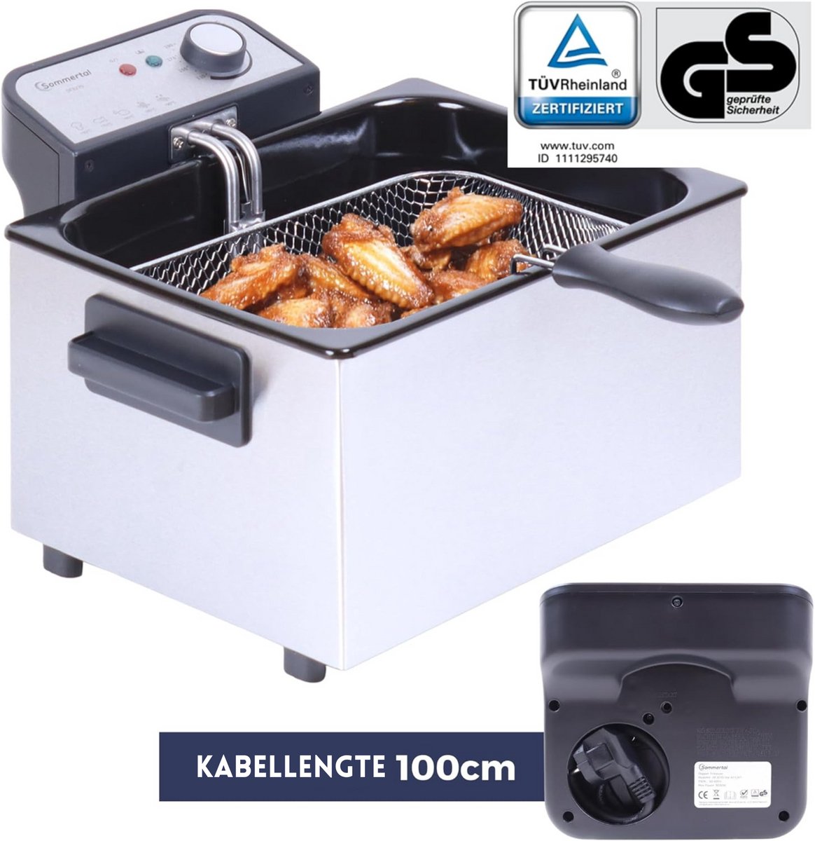 Friggitrice Doppia XXL Sommertal 5 Litri - 3000W, 3 Cestelli, Zona Fredda, Acciaio Inox, Per Famiglie