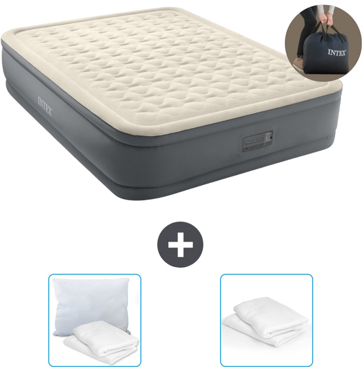 Intex Luchtbed - 2-Persoons - 152 x 203 x 46 cm - Grijs - Inclusief pomp - Kussen en Kussenbeschermer