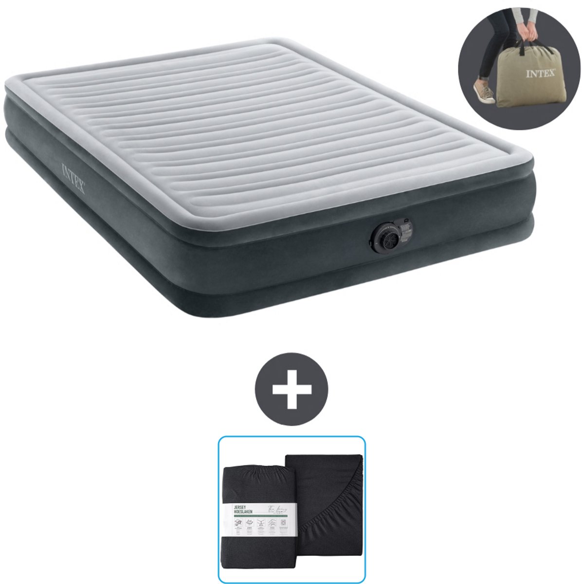Intex Luchtbed - 2-Persoons - 152 x 203 x 33 cm - Grijs - Inclusief pomp en Hoeslaken