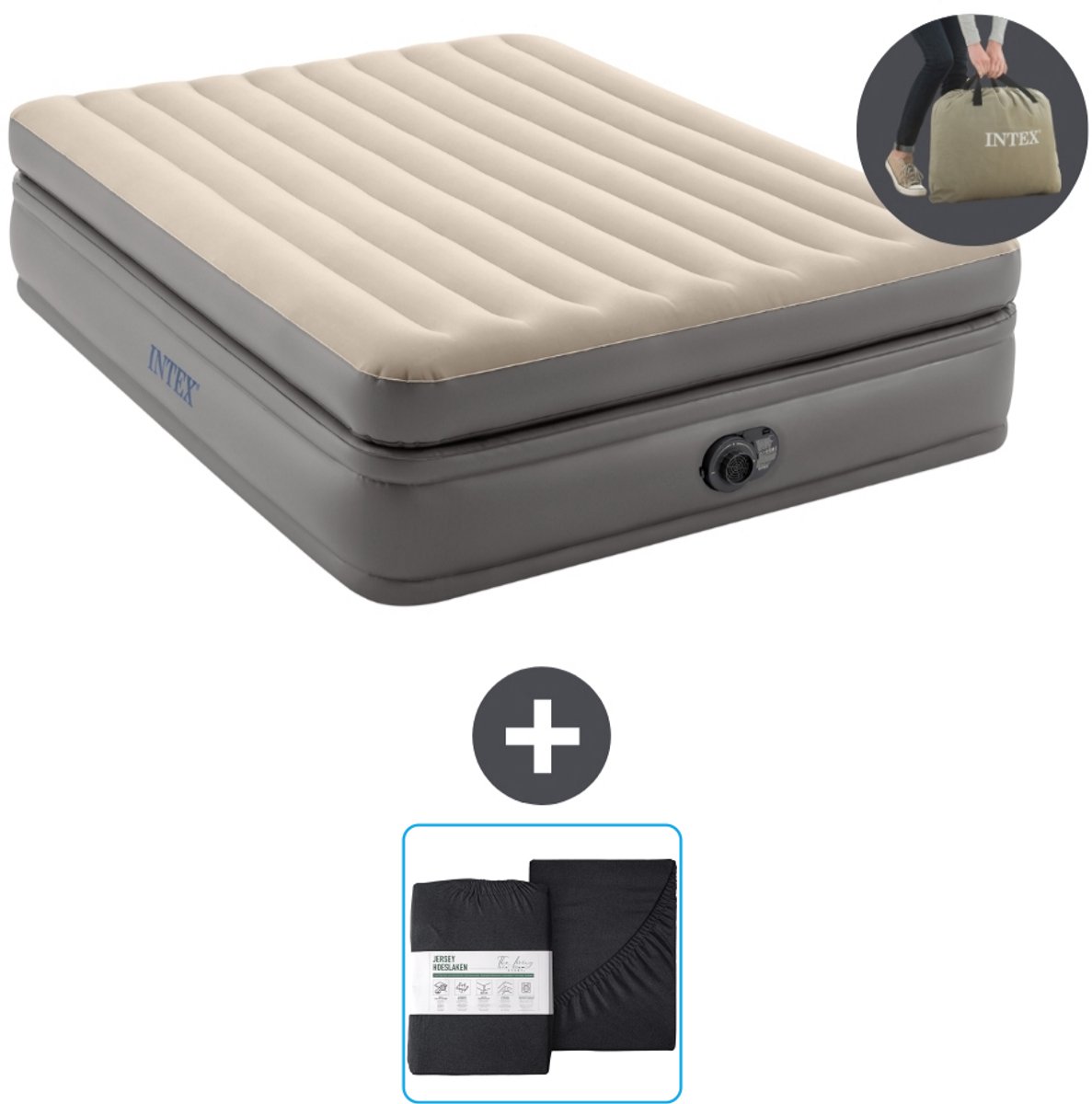 Intex Luchtbed - 2-Persoons - 152 x 203 x 51 cm - Grijs - Inclusief pomp en Hoeslaken