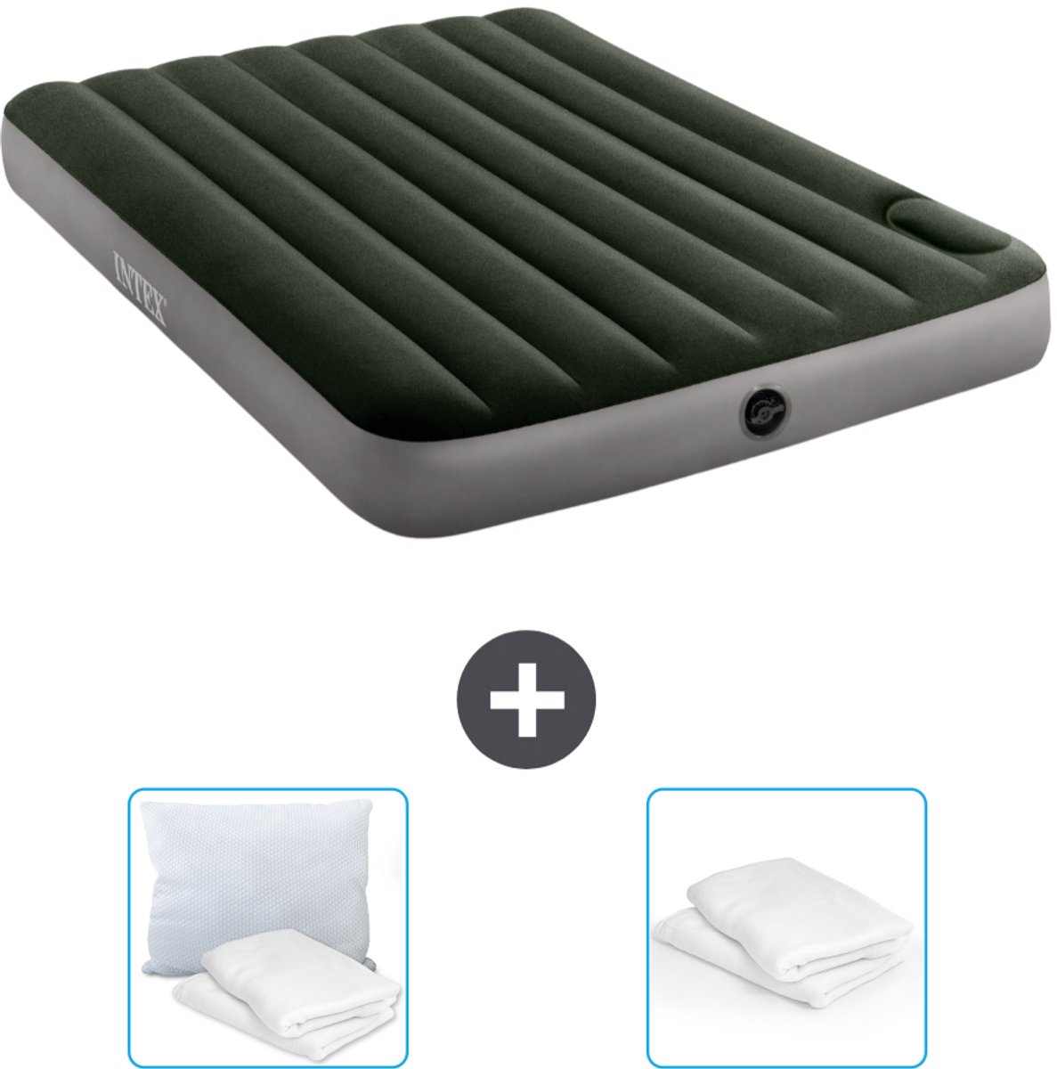 Intex Luchtbed - Twijfelaar - 137 x 191 x 25 cm - Groen - Inclusief Kussen en Kussenbeschermer