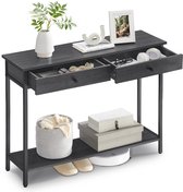 Relaxdays Sidetable Smal - Wandtafel Zwart - Haltafel Met 2 Lades   Consoletafel Metaal