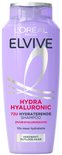 Paarse fles L'Oréal Elvive Hydra Hyaluronic 72U hydraterende shampoo.