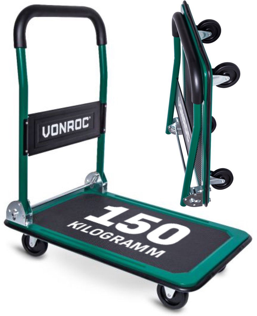 VONROC Plateauwagen/transportwagen – Opvouwbaar – Draagvermogen max. 150kg – foto 2