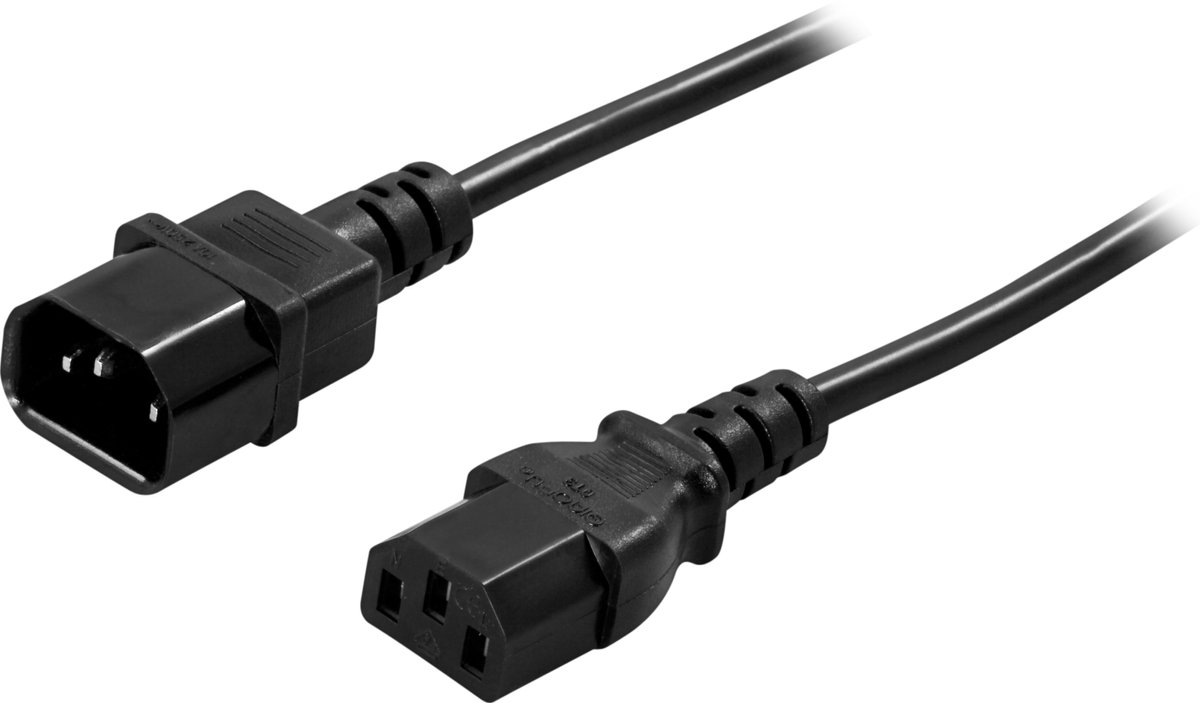 DELTACO DEL-113, - Voedingskabel - 250V - met vrouwelijke en mannelijke plug, 2m