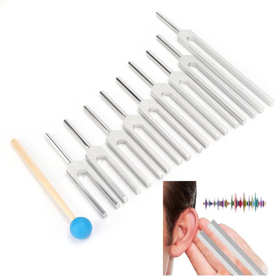 Ensemble de 9 diapasons - Diapason 174/285/396/417/528/639/741/852/963 Hz - Outil de thérapie sonore - Chakra du cœur - Instrument de musique Perfect pour les accordeurs