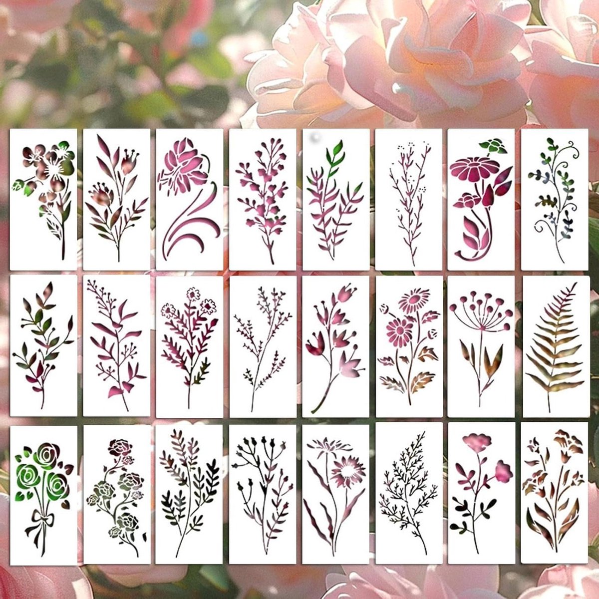 Schablonen Set Met 24 Pflanzen Design - Veelzijdige en Duurzame Sjablonen voor Muurdecoratie en meer